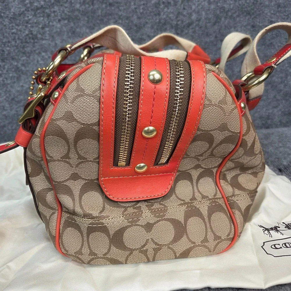 Y2K Coach Heritage Signature Coral Stripe XL Double Zip Satchel RARE 2000s VTG
